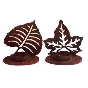 Home Accent Leaf Design Copper colored Candleholders  NWOT